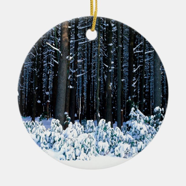 Winter-White Pine-Bäume Pocono Berge Keramikornament (Vorne)