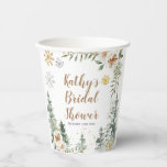 Winter White Pine Tree Baby Dusche Pappbecher<br><div class="desc">Winterweiße Pinienbäume Gold & Silber Schneeflocken Bridal & Baby Duschpapierkästen</div>