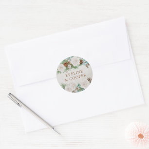Winter White Rose und Pinienzapfen personalisiert Runder Aufkleber