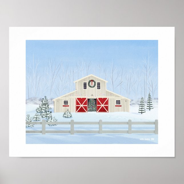 Winter White Snowy Weihnachtsmann Kunst drucken Poster (Vorne)