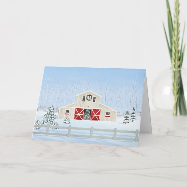 Winter White Snowy Weihnachtsstall Blank Card Karte (Vorderseite)