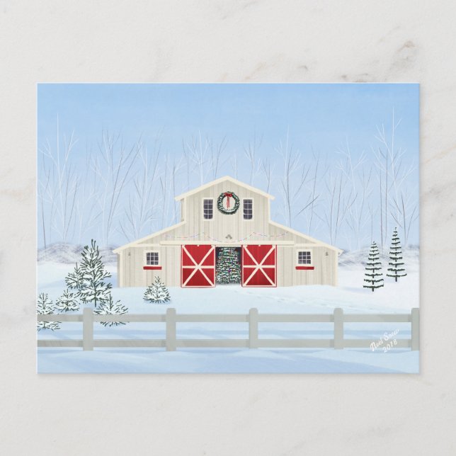 Winter White Snowy Weihnachtsstall Postkarte (Vorderseite)
