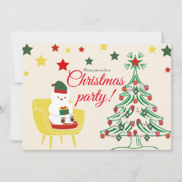 Winter White Teddy Bear Cute Christmas Party Einladung