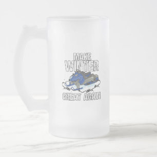 Winter wieder großartig Schneemobil Schneeschlitte Mattglas Bierglas