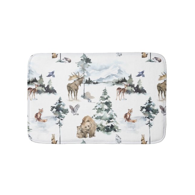 Winter Wildlife Woodland Forest Animals Badematte (Vorderseite)