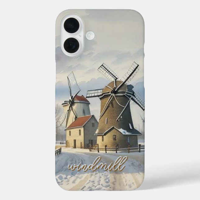 Winter Windmill Mit Monogramm Case- Mate iPhone iPhone 16 Plus Hülle (Rückseite)