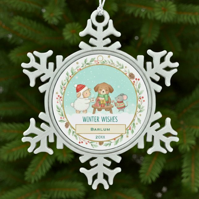 Winter Wishes Schneeflocken Zinn-Ornament (Winter Wishes Snowflake Pewter Christmas Ornament)