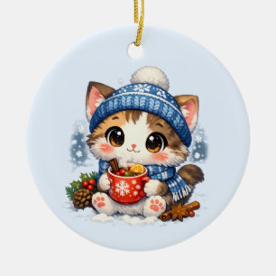 Winter-Wohnzimmer-Tassen-Kitty – Süße heiße Geträn Keramik Ornament