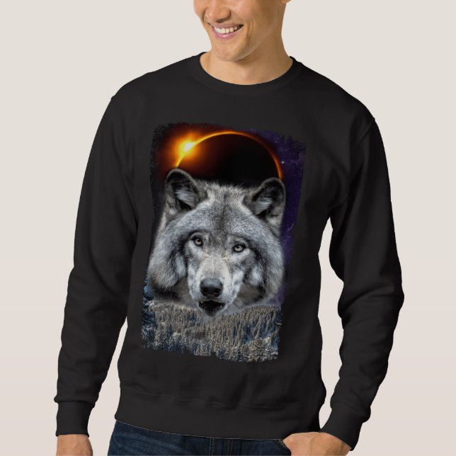 Winter Wolf Galaxy Sun Moon Eclipse Sweatshirt (Vorderseite)