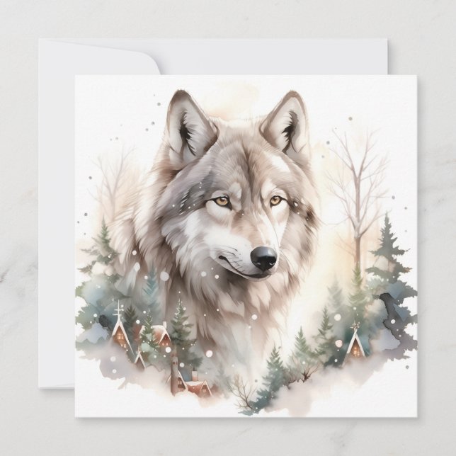 Winter Wolf Grußkarte Karte (Vorderseite)