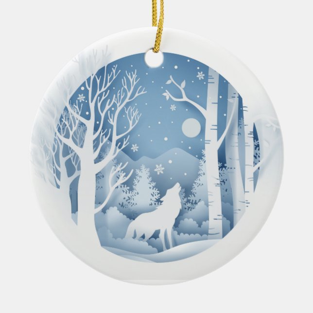 Winter Wolf Keramik Ornament (Vorne)