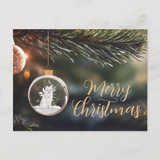 Winter Wolf mit floraler Weihnachtskarte Postkarte (Vorderseite)