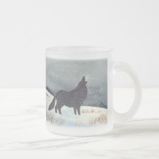 Winter-Wolf-Silhouette Mattglastasse (Rechts)