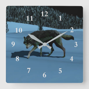 Winter Wolf - Tapetum Lucidum Quadratische Wanduhr