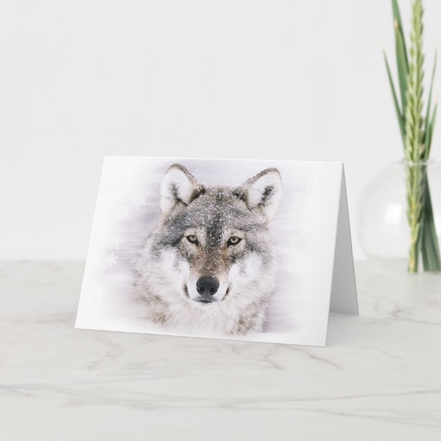 Winter Wolf Weihnachtsgrüßkarte Feiertagskarte (Vorderseite)