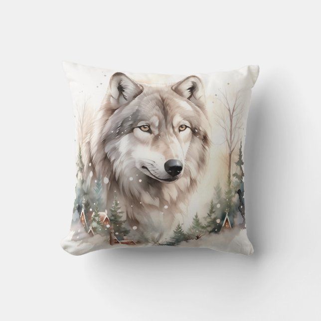 Winter Wolf-Wurfkissen Kissen (Vorderseite)
