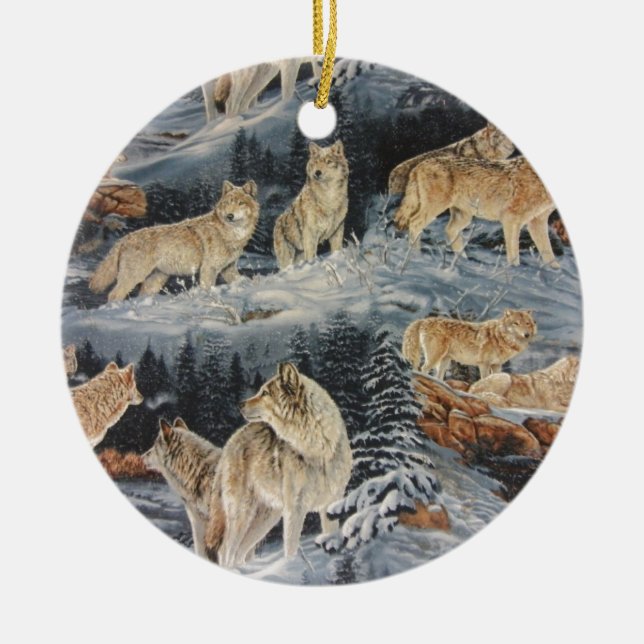 Winter-Wölfe Keramik Ornament (Vorne)