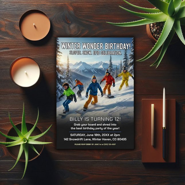 Winter Wonder Snowboard Birthday Party Einladung (Von Creator hochgeladen)