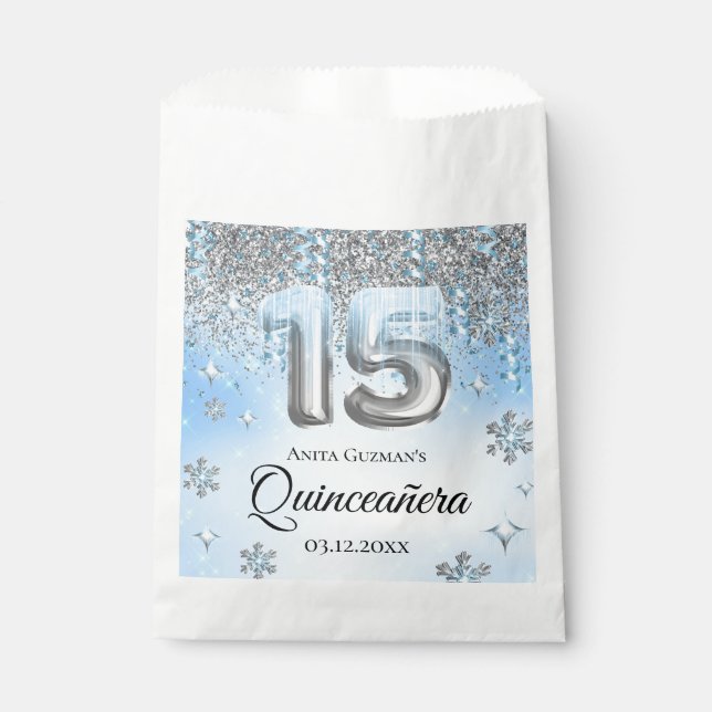 Winter Wonderland 15 Balloons Quinceanera Geschenktütchen (Vorderseite)