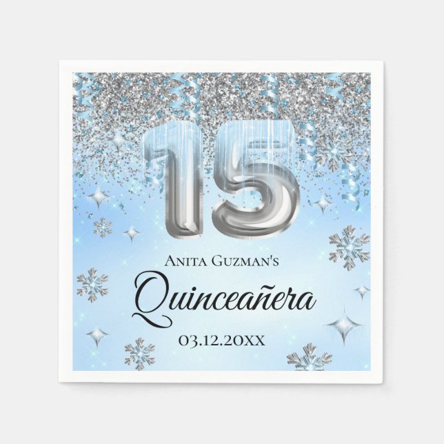 Winter Wonderland 15 Balloons Quinceanera Serviette (Vorderseite)
