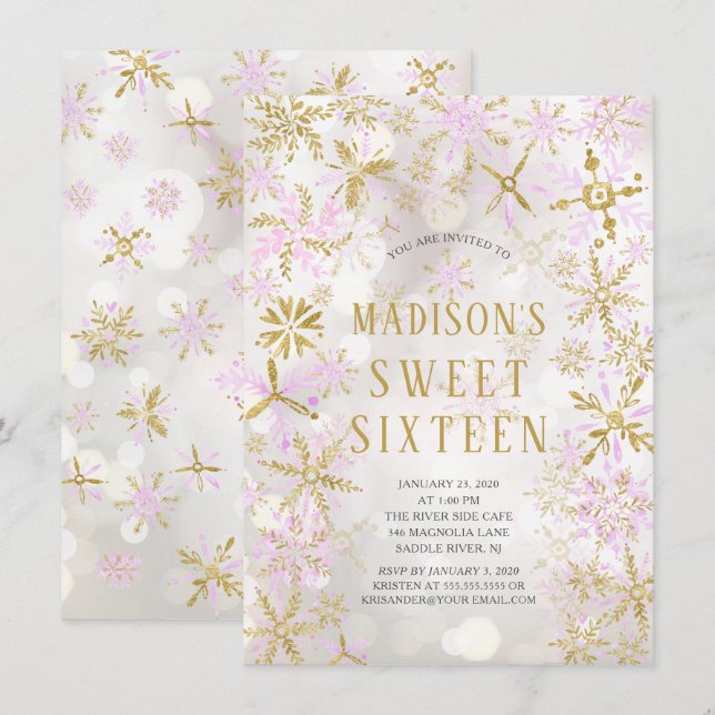 Winter Wonderland 16 . Geburtstag Geburtstagsparty Einladung (Vorne/Hinten)