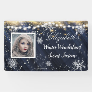 Winter Wonderland 16 . Geburtstag Snowflakes Blue Banner