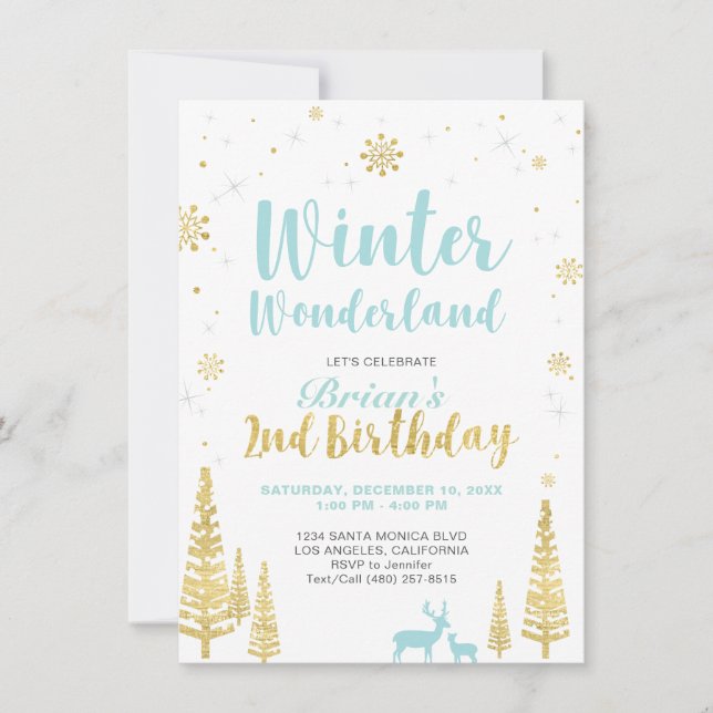 Winter Wonderland - 2. Geburtstagseinladung - Jung Einladung (Vorderseite)
