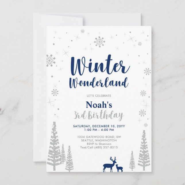 Winter Wonderland 3rd Boy Birthday Einladung (Vorderseite)