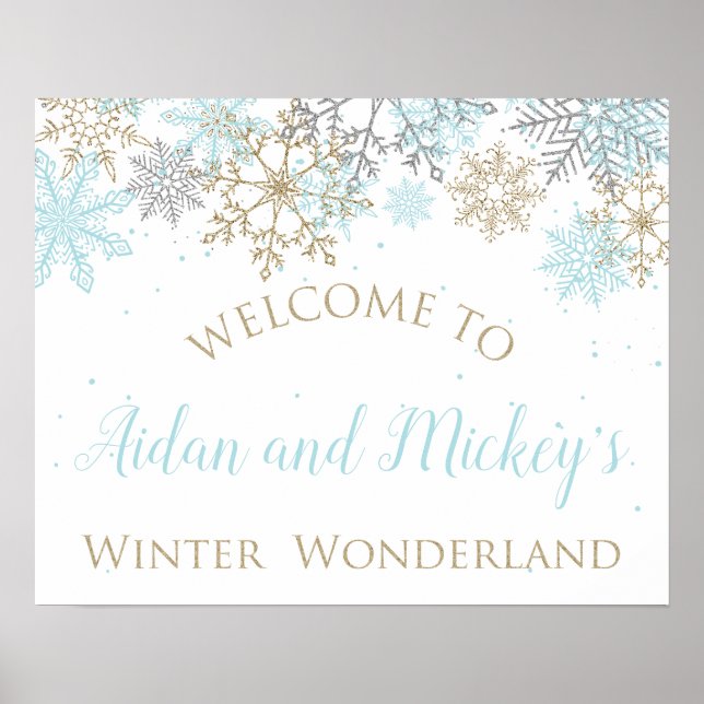 Winter Wonderland Affiche de bienvenue bleue et or (Devant)