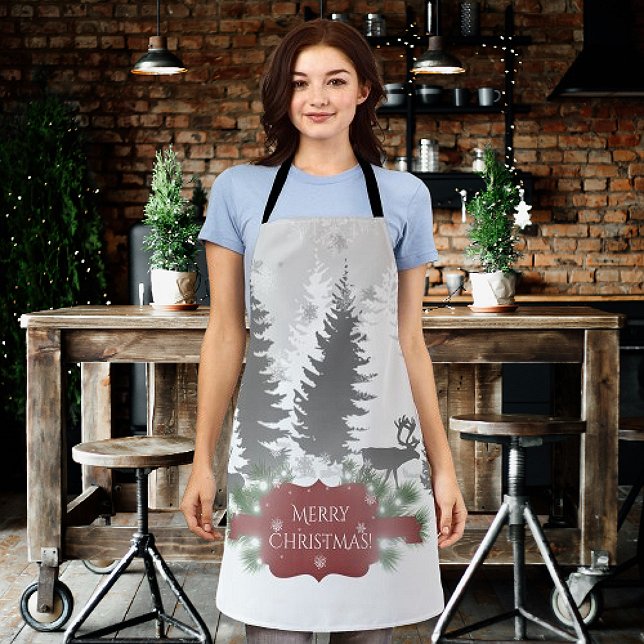 Winter Wonderland All-over Print Schürze - Rot (Red Winter Wonderland Christmas Apron)