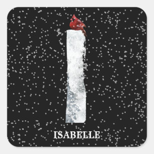 Winter Wonderland Alphabet I Monogram Red Bird Quadratischer Aufkleber