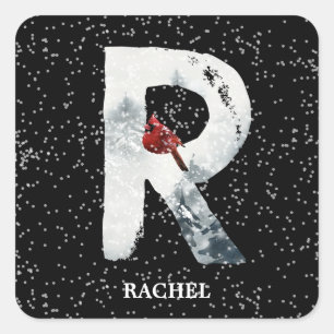 Winter Wonderland Alphabet R Monogram   Roter Voge Quadratischer Aufkleber