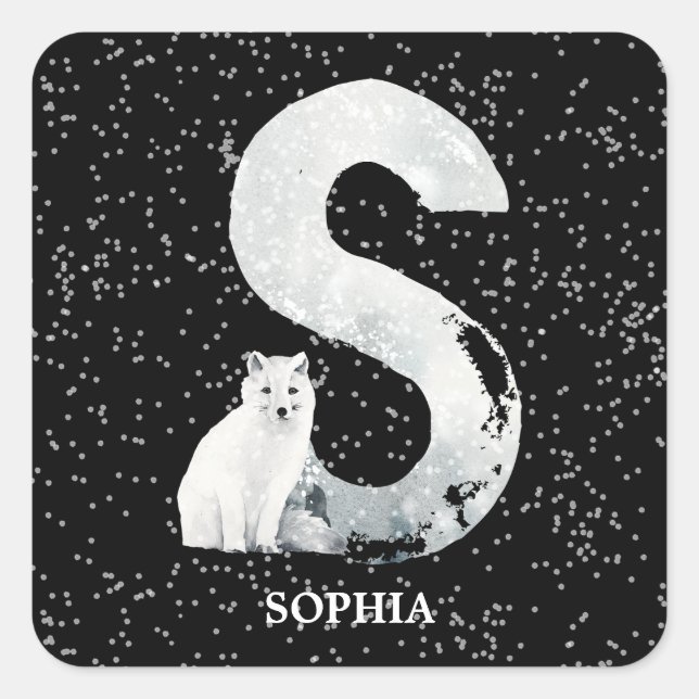 Winter Wonderland Alphabet S Monogram | Schneebolf Quadratischer Aufkleber (Vorderseite)