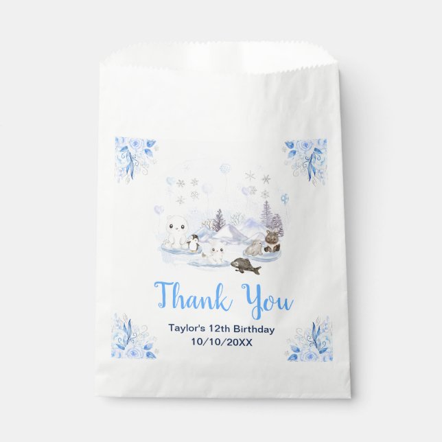Winter Wonderland Animals Birthday Party Thank You Geschenktütchen (Vorderseite)