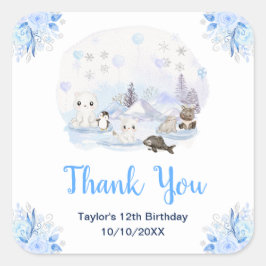 Winter Wonderland Animals Birthday Party Thank You Quadratischer Aufkleber
