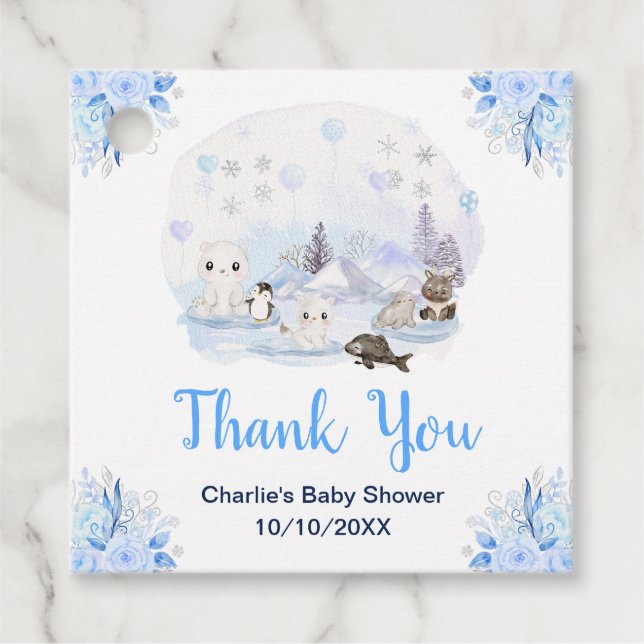 Winter Wonderland Animals Kinderdusche Danke Geschenkanhänger (Vorderseite)