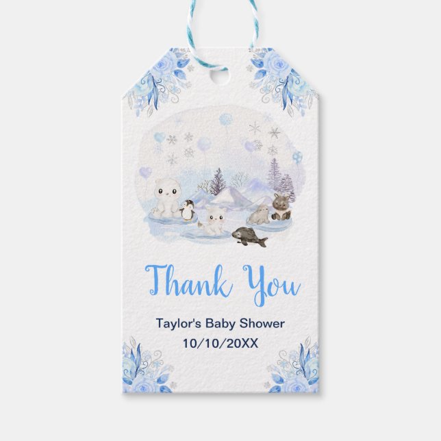 Winter Wonderland Animals Kinderdusche Danke Geschenkanhänger (Vorderseite)