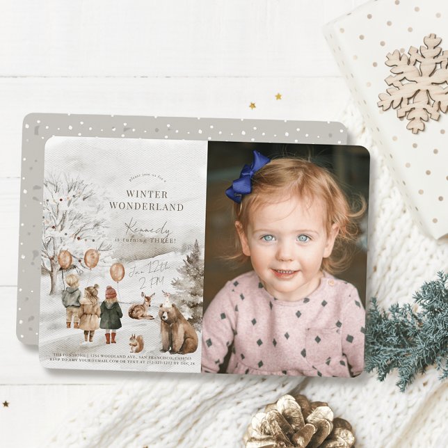 Winter Wonderland Animals Kindergeburtstag Foto Einladung (Von Creator hochgeladen)