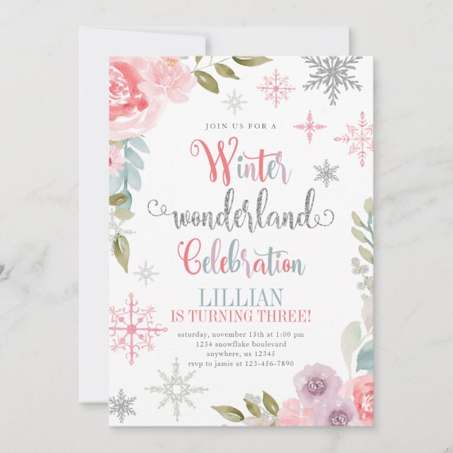 Winter Wonderland Anniversaire Invitation avec fle (Devant)