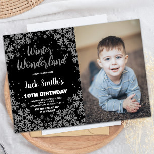 Winter Wonderland Anniversaire Invitations Black P