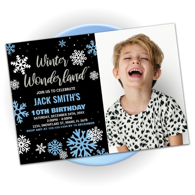 Winter Wonderland Anniversaire Invitations Black P (Winter Wonderland Birthday Invitations Black Photo)