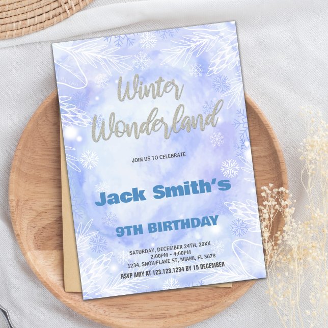 Winter Wonderland Anniversaire Invitations Blue Si (Winter Wonderland Birthday Invitations Blue Silver)