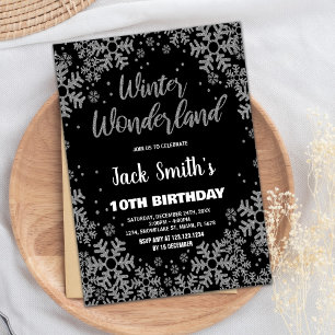 Winter Wonderland Anniversaire Invitations Noir