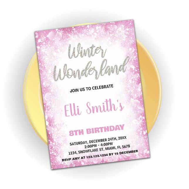 Winter Wonderland Anniversaire Invitations Nuage R (Winter Wonderland Birthday Invitations Cloud Pink)