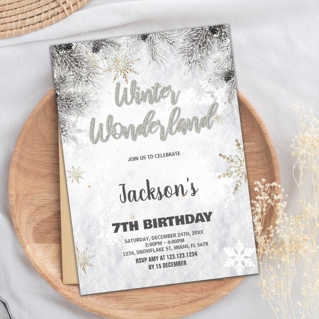 Winter Wonderland Anniversaire Invitations Pine Si (Winter Wonderland Birthday Invitations Pine Silver)