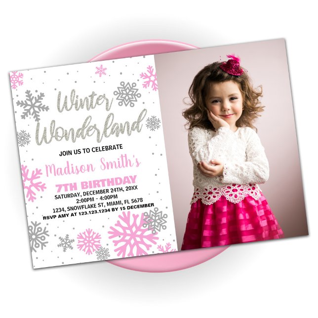 Winter Wonderland Anniversaire Invitations Pink Ph (Winter Wonderland Birthday Invitations Pink Photo)