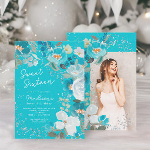 Winter Wonderland aquamarin blaue Blume 16 . Gebur Einladung