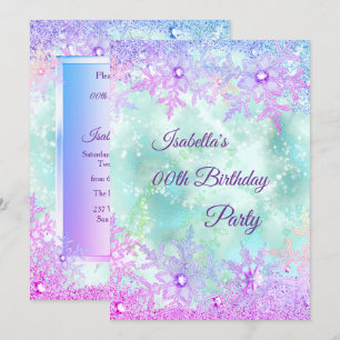 Winter Wonderland Aquamarin Blue Lila Pink Party Einladung