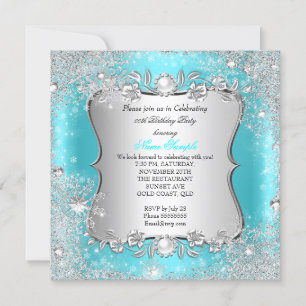Winter Wonderland Aquamarin Silver Snowflake Gebur Einladung
