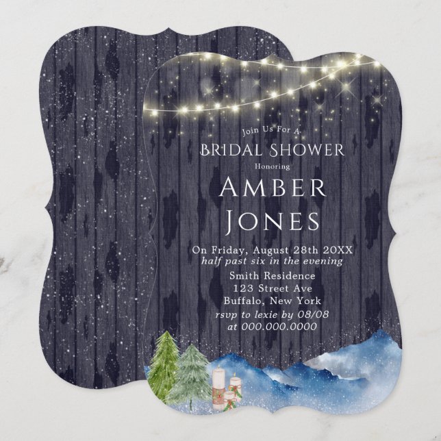 Winter Wonderland | Aquarellfarben-Brautparty Einladung (Vorne/Hinten)